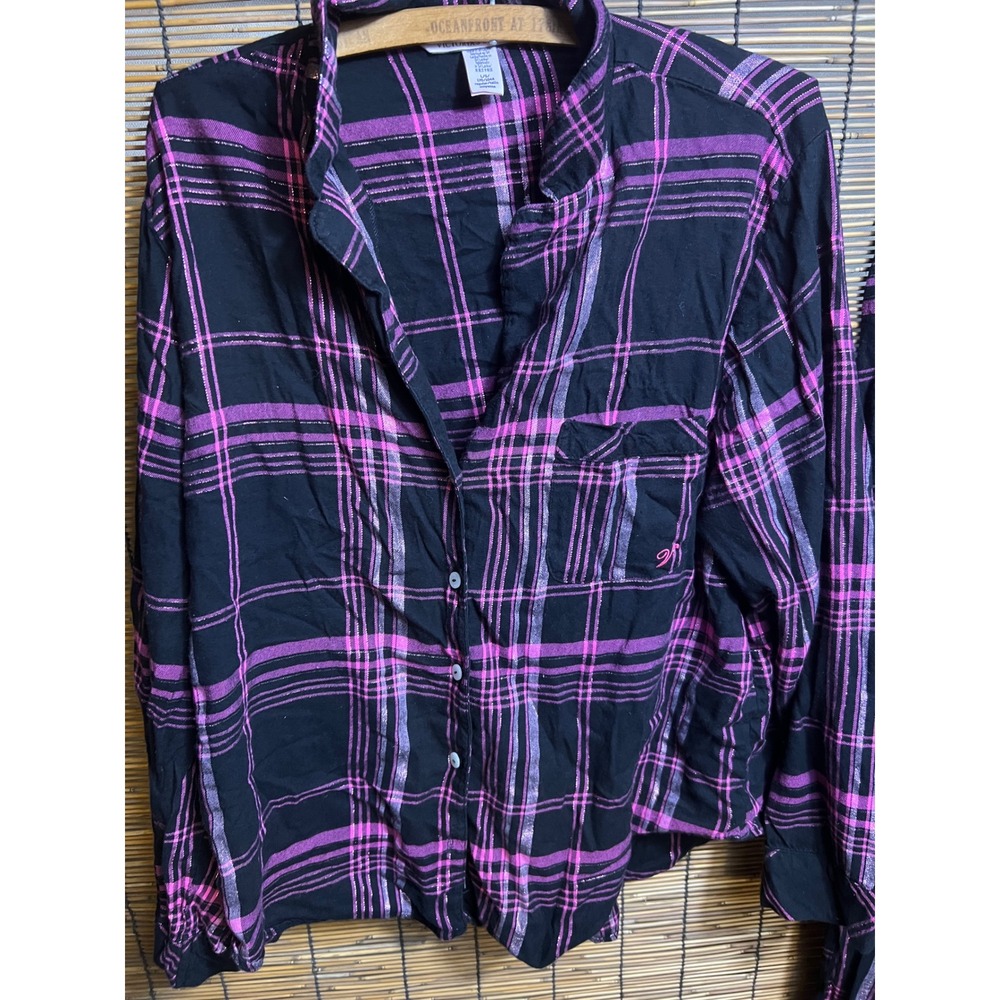 Victoria's Secret Large Pajama Set Black Pink Plaid Lurex Cotton Blend